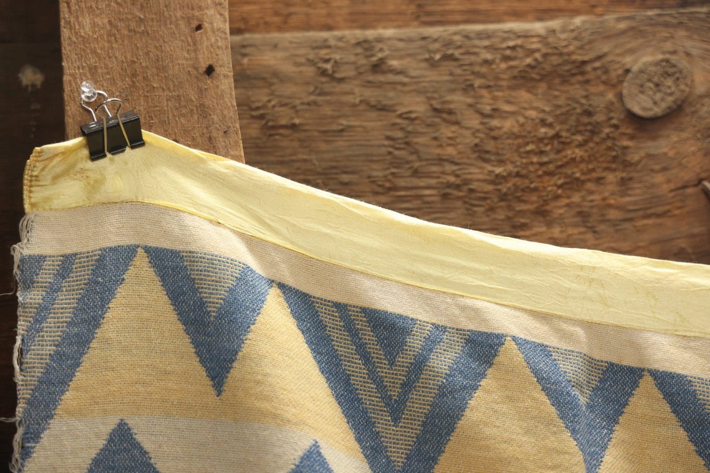 Lot 011 - Vintage Navajo-Style Textile Camp Blanket With Whirling Logs And Thunderbird Motifs, Blue And Yellow, Circa 1920s 60" x 70"