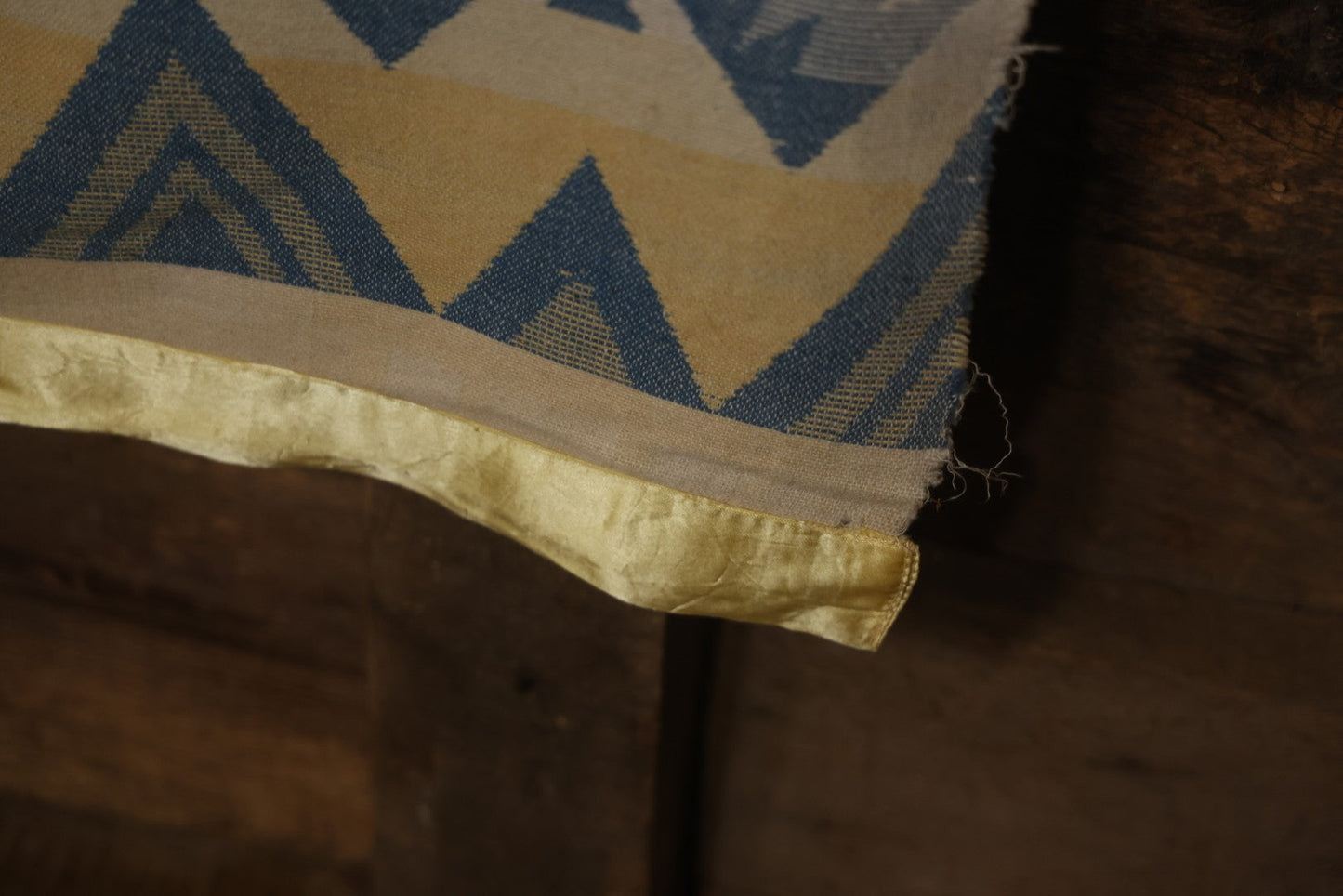 Lot 011 - Vintage Navajo-Style Textile Camp Blanket With Whirling Logs And Thunderbird Motifs, Blue And Yellow, Circa 1920s 60" x 70"