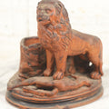 Lot 012 - Antique Red Clay Figural Desk Match Safe Or Holder With Lion And Prey, Marked “O.S.” And Numbered 1629