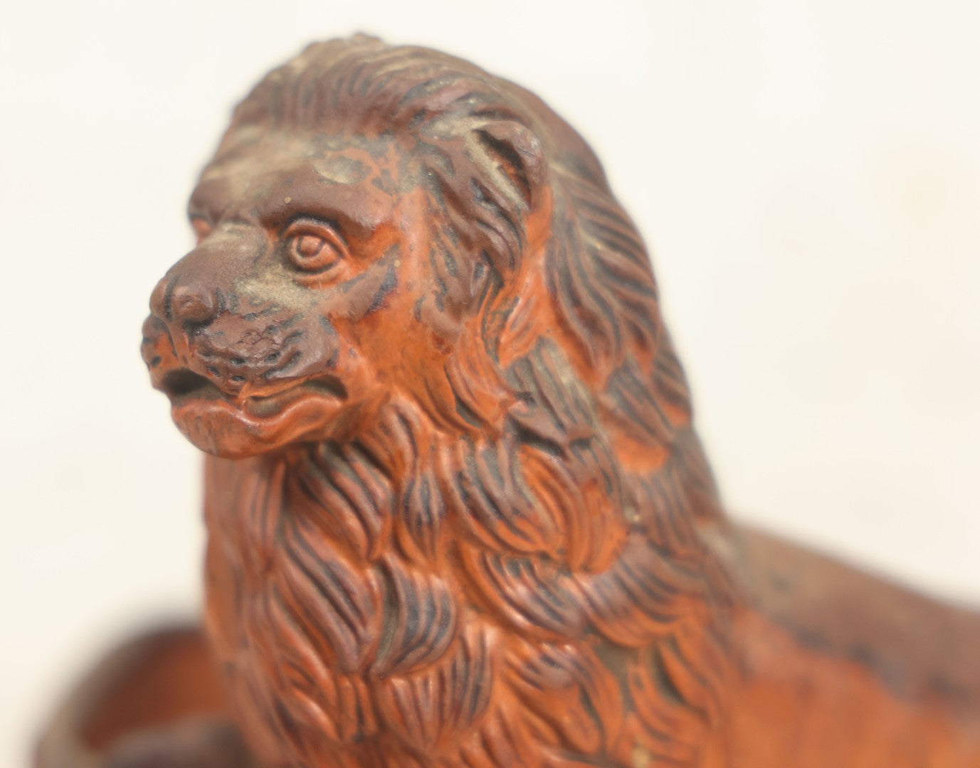 Lot 012 - Antique Red Clay Figural Desk Match Safe Or Holder With Lion And Prey, Marked “O.S.” And Numbered 1629