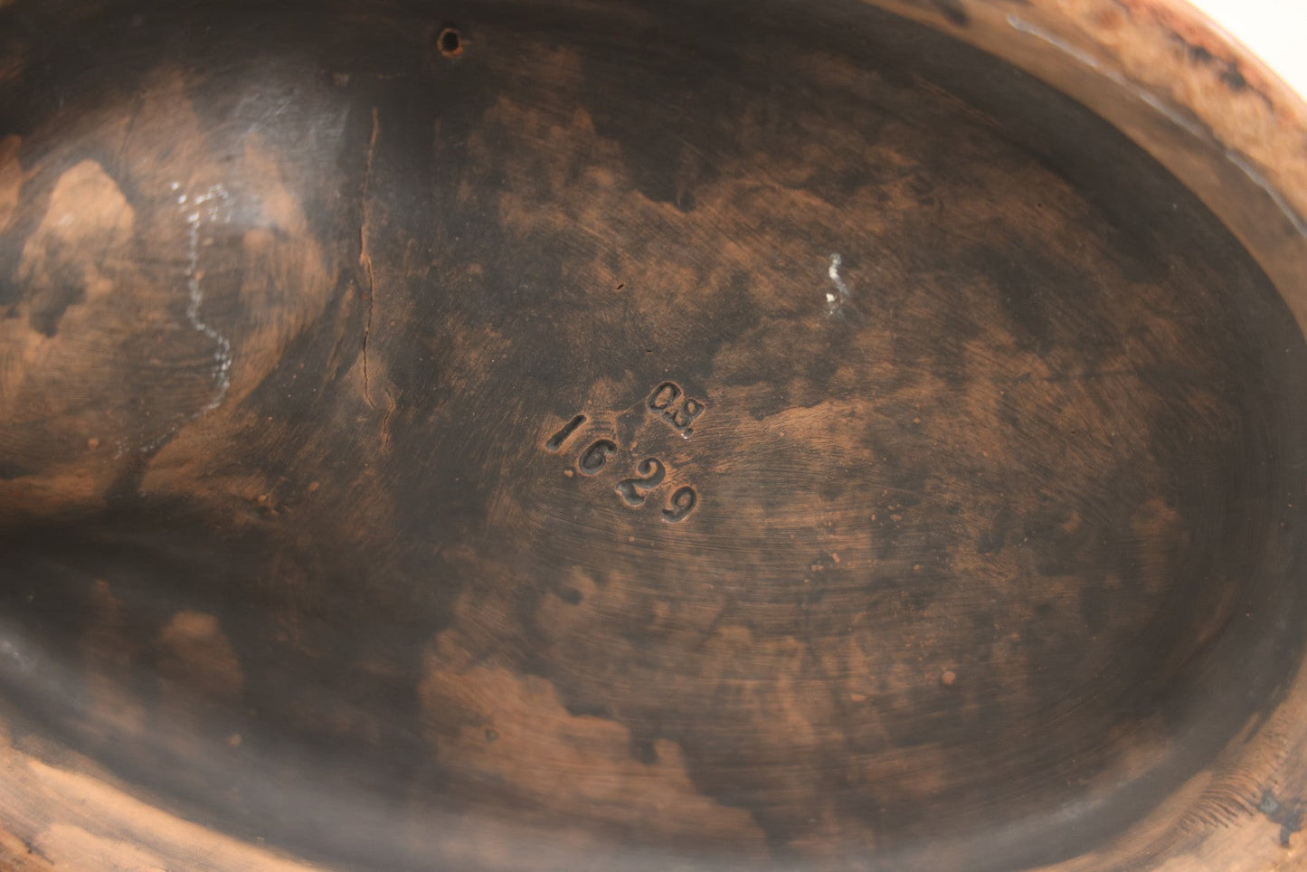 Lot 012 - Antique Red Clay Figural Desk Match Safe Or Holder With Lion And Prey, Marked “O.S.” And Numbered 1629