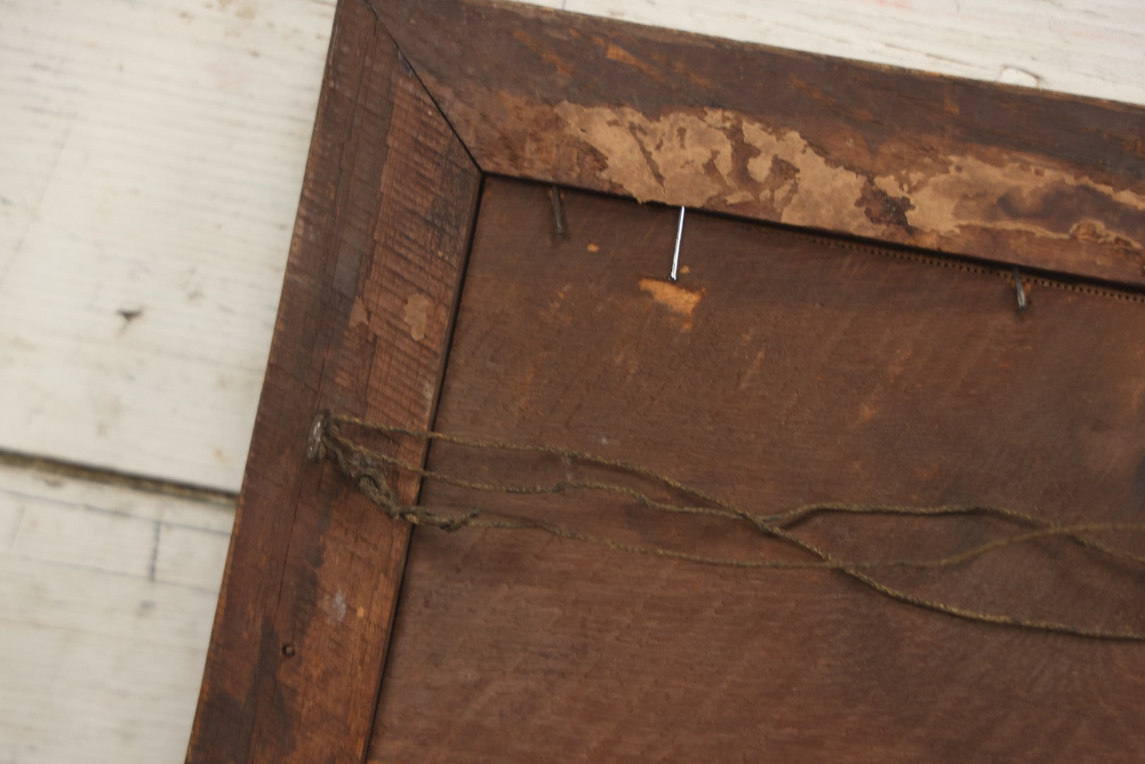 Lot 014 - Antique Punchwork Embroidery Country Scene With Running Dogs In Greek Key Gesso Frame, Note Staining, 18-1/2" x 14-1/2"