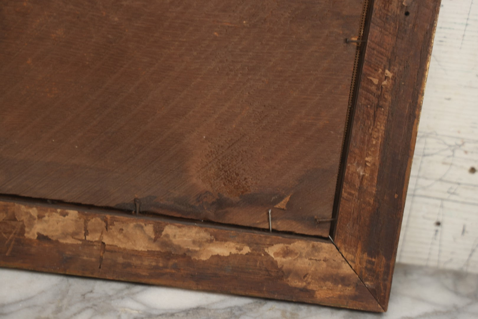 Lot 014 - Antique Punchwork Embroidery Country Scene With Running Dogs In Greek Key Gesso Frame, Note Staining, 18-1/2" x 14-1/2"