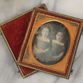 Lot 016 - Antique 1/6th Plate Daguerreotype Photograph Of The Edwards Twins, Ella nd Emma, Born 1851, In Full Split Leatherette Union Case