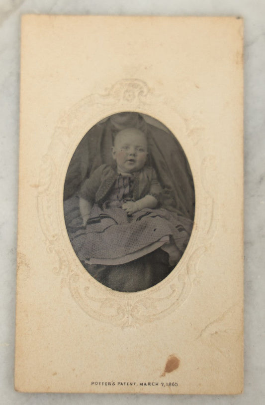 Lot 020 - Antique Not-So-Hidden Mother Tintype Photograph Of A Chubby Cheeked Baby With Mother's Chin Visible, In Paper Frame