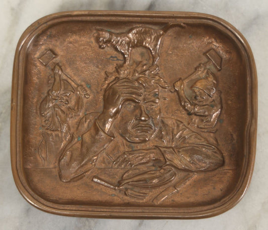 Lot 023 - Antique Cast Bronze Relief Tray “The Hangover” With Caricatured Figure And Imps, Circa Early 20th Century