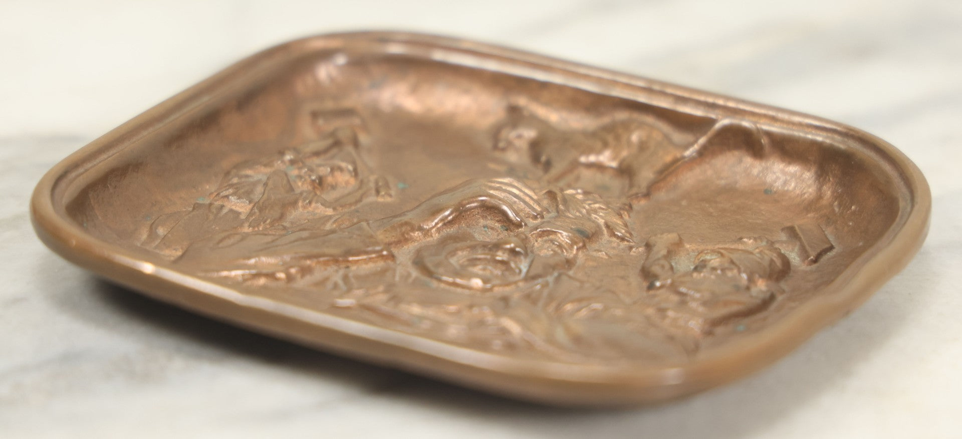 Lot 023 - Antique Cast Bronze Relief Tray “The Hangover” With Caricatured Figure And Imps, Circa Early 20th Century