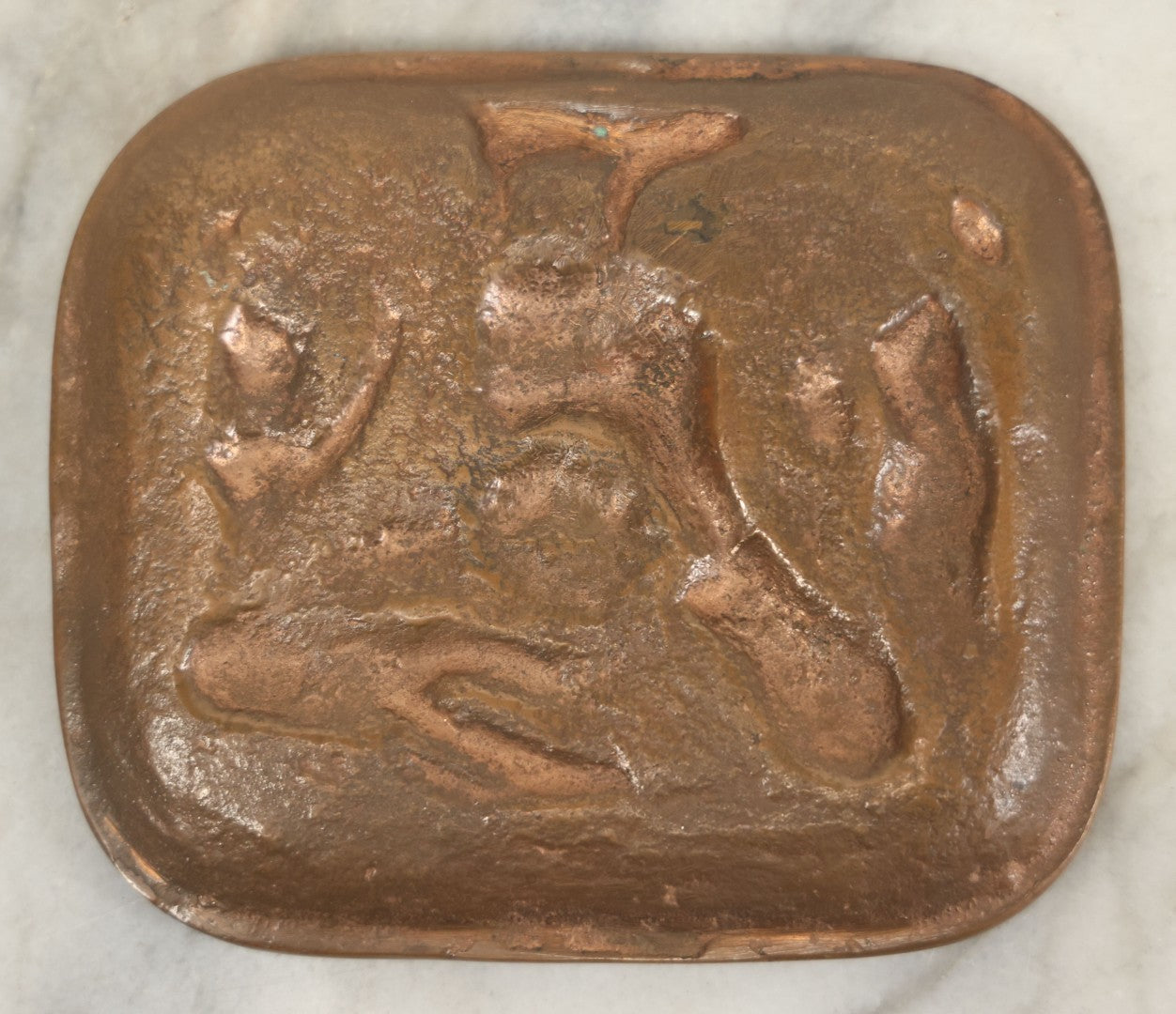 Lot 023 - Antique Cast Bronze Relief Tray “The Hangover” With Caricatured Figure And Imps, Circa Early 20th Century