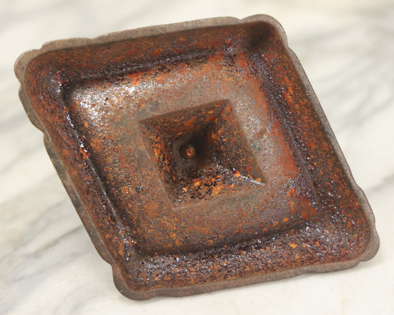 Lot 024 - Antique Cast Iron Egyptian Revival Match Book Holder Ashtray With Winged Scarab, Pharaoh Face Motifs, Marked With Illegible Patent Date, Circa 1920, Note Rust On Bottom