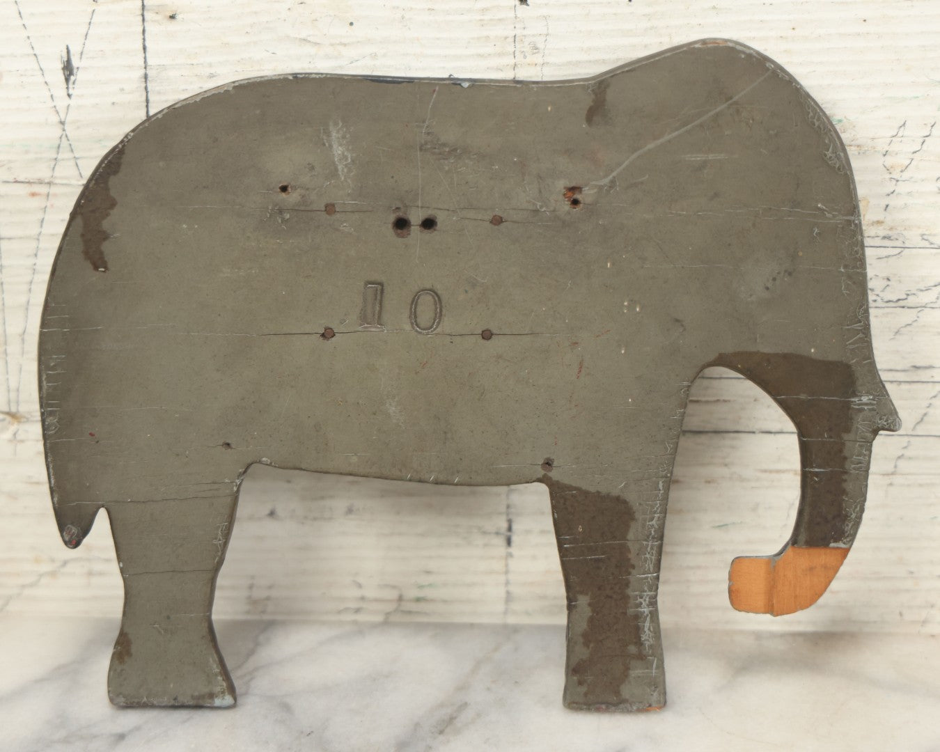 Lot 025 - Antique Folk Art Hand Cut Wooden Painted Elephant Match Safe With Striker