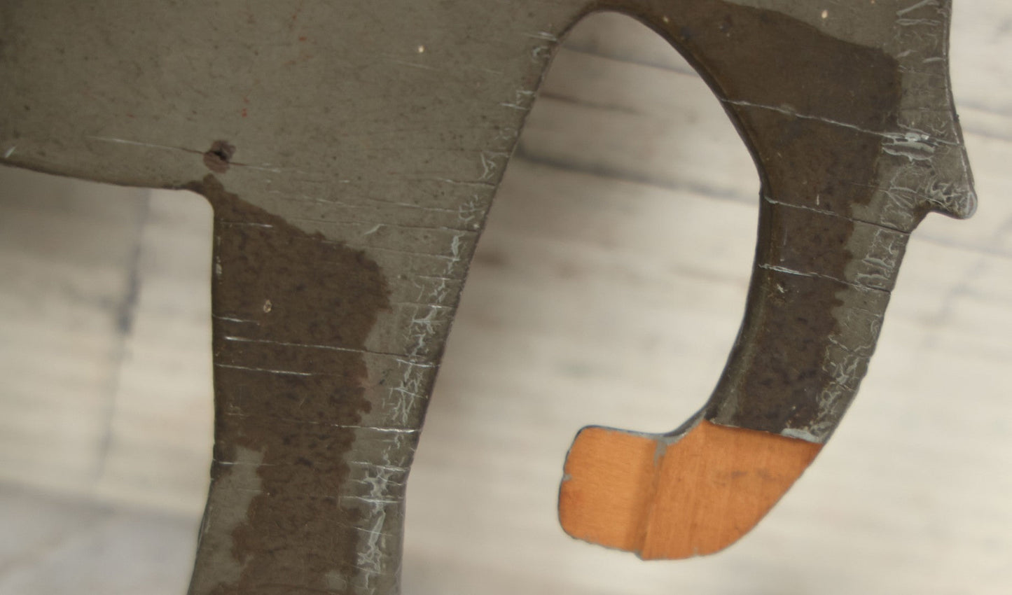 Lot 025 - Antique Folk Art Hand Cut Wooden Painted Elephant Match Safe With Striker