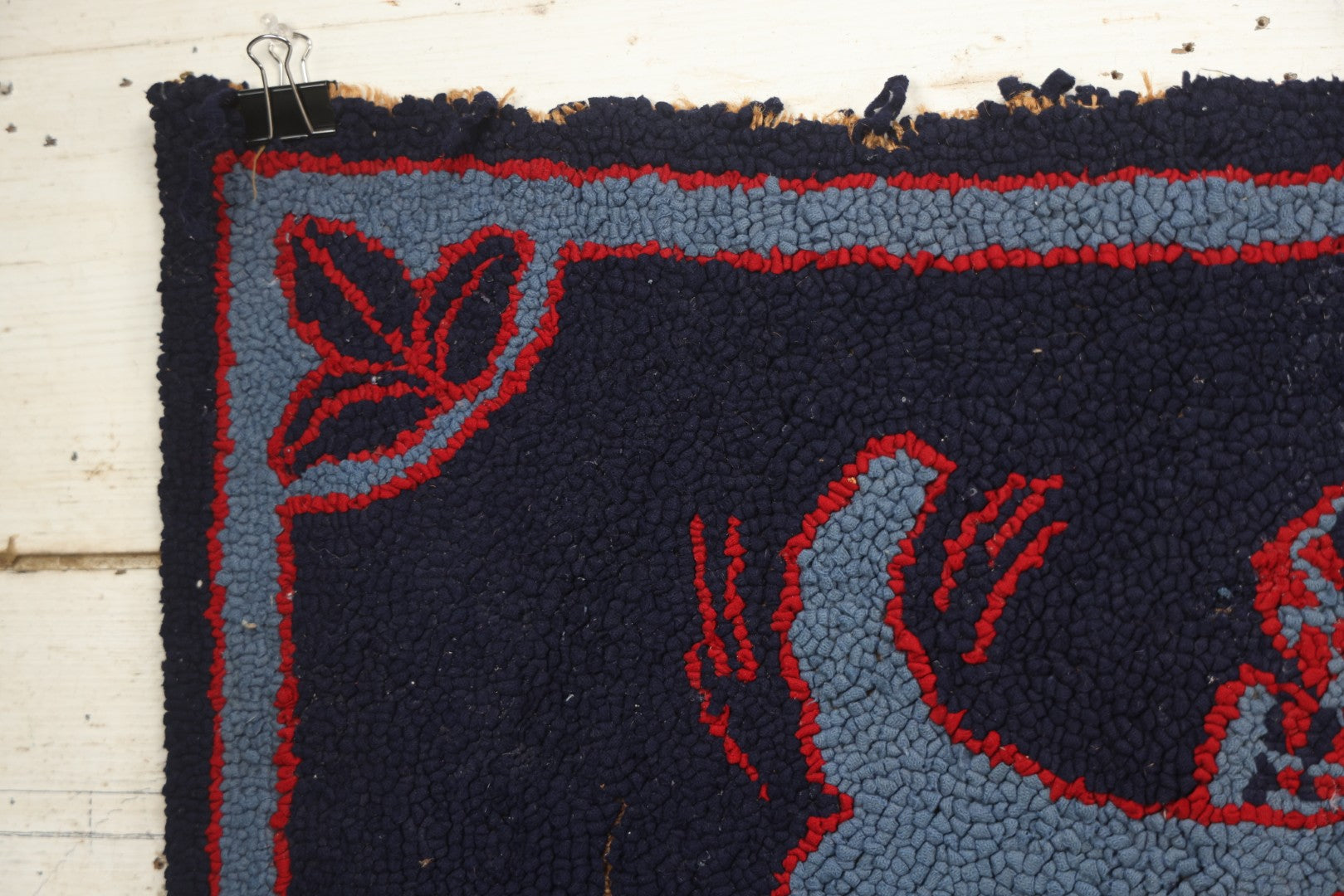 Lot 026 - Antique Folk Art Hooked Rug With Scottie Dog, Blue And Red Coloring, 33-1/2" x 21-1/2"