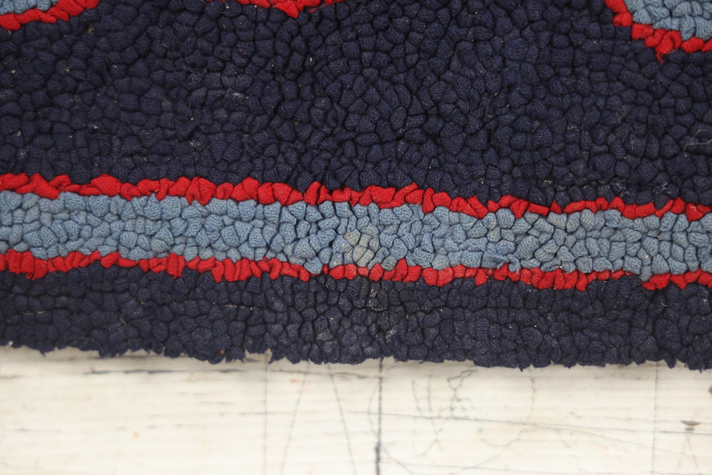 Lot 026 - Antique Folk Art Hooked Rug With Scottie Dog, Blue And Red Coloring, 33-1/2" x 21-1/2"