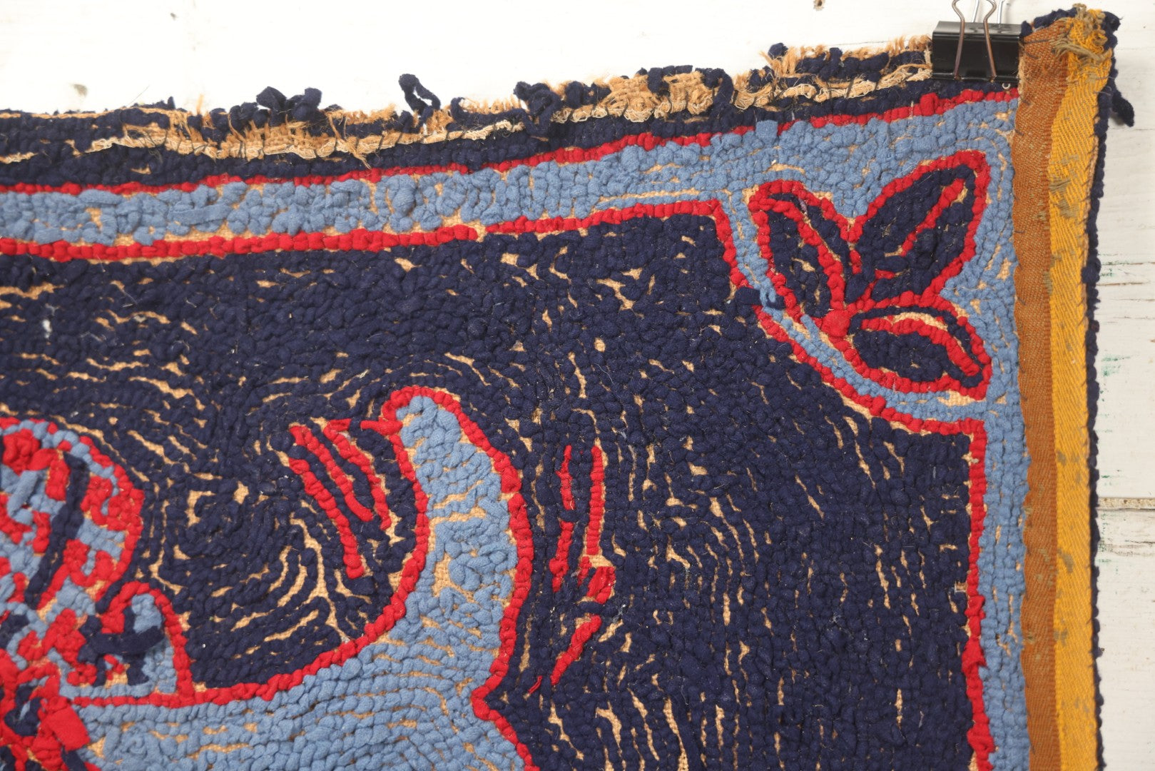 Lot 026 - Antique Folk Art Hooked Rug With Scottie Dog, Blue And Red Coloring, 33-1/2" x 21-1/2"