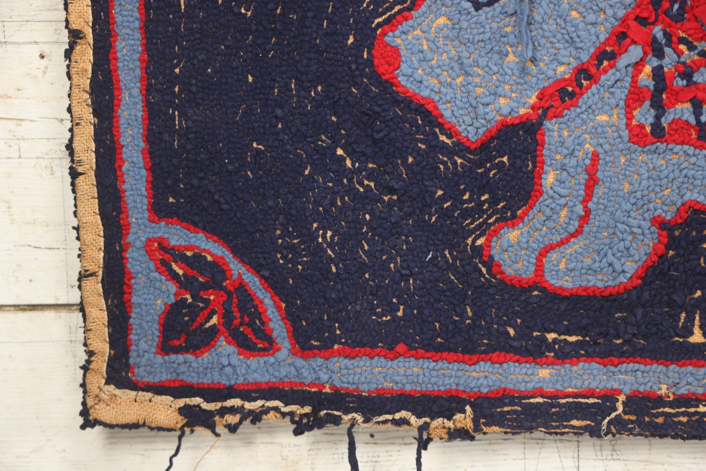 Lot 026 - Antique Folk Art Hooked Rug With Scottie Dog, Blue And Red Coloring, 33-1/2" x 21-1/2"