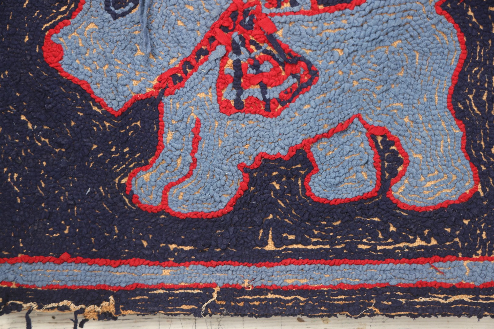Lot 026 - Antique Folk Art Hooked Rug With Scottie Dog, Blue And Red Coloring, 33-1/2" x 21-1/2"