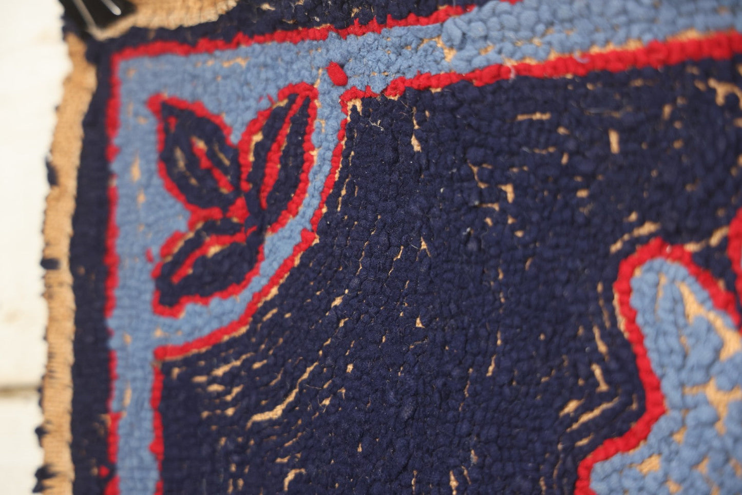 Lot 026 - Antique Folk Art Hooked Rug With Scottie Dog, Blue And Red Coloring, 33-1/2" x 21-1/2"
