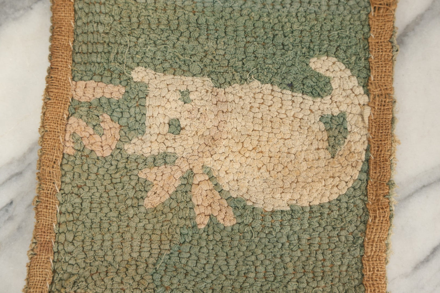 Lot 027 - Antique Hooked Rug Mat With Cat And "This Is Mine" Motto, Note Dirty, 17-1/4" x 10-3/4"