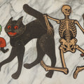 Lot 028 - Grouping Of Five Vintage Jointed Die-Cut Halloween Decorations Including Beistle Scratch Cat, Wiggly Dancing Witch, Wiggly Dancing Cat, And H.E. Luhrs Jointed Skeleton