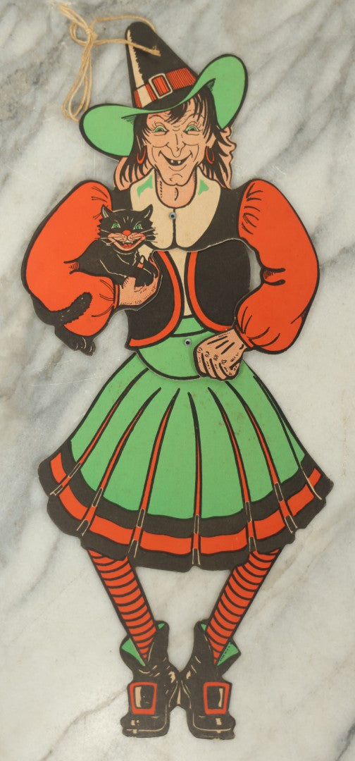 Lot 030 - Vintage Jointed Die-Cut Wiggly Dancing Witch Halloween Decoration, Likely Beistle
