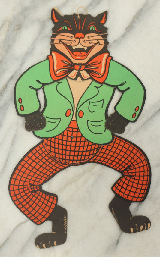 Lot 031 - Vintage Jointed Die-Cut Wiggly Dancing Cat Halloween Decoration, Likely Beistle