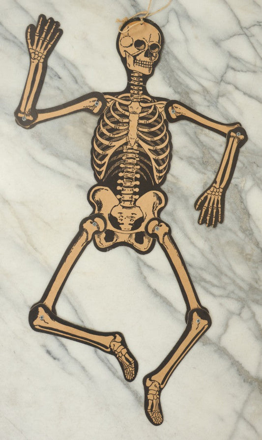 Lot 032 - Vintage H.E. Luhrs Jointed Skeleton Die-Cut Halloween Decoration, Made In U.S.A.