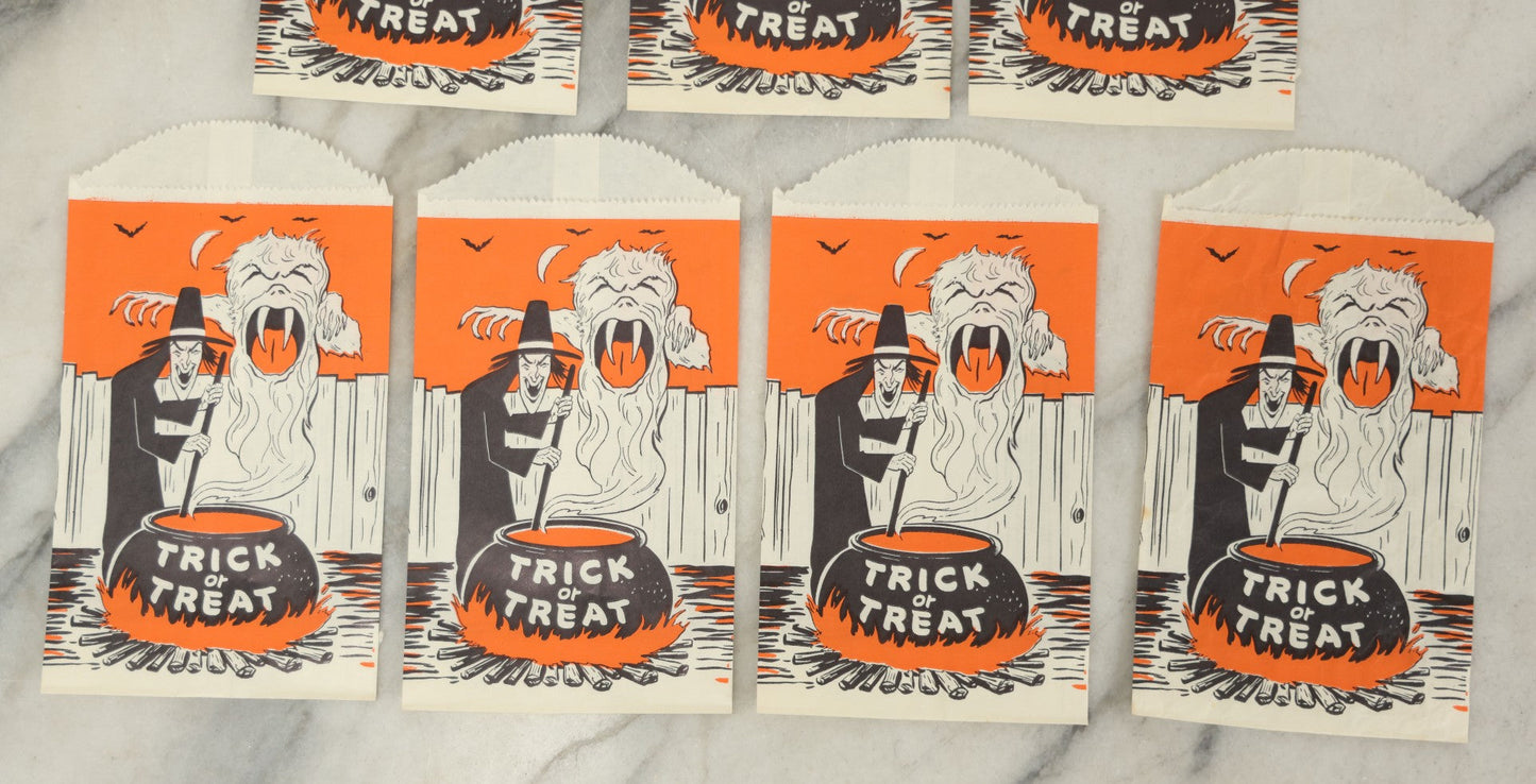 Lot 035 - Grouping Of Seven N.O.S. New Old Stock Vintage Halloween Trick-Or-Treat Bags With Witch And Cauldron Design