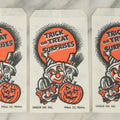 Lot 037 - Grouping Of Three N.O.S. New Old Stock Vintage Halloween Trick-Or-Treat Bags With Clown, Jack O'Lantern, And Costume Characters, “Trick Or Treat Surprises,” Unique Industries Inc., Philadelphia