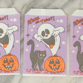 Lot 039 - Grouping Of Five N.O.S. New Old Stock Vintage Halloween Trick-Or-Treat Bags With Haunted House, Ghost With Jack O'Lantern, And Black Cat Designs