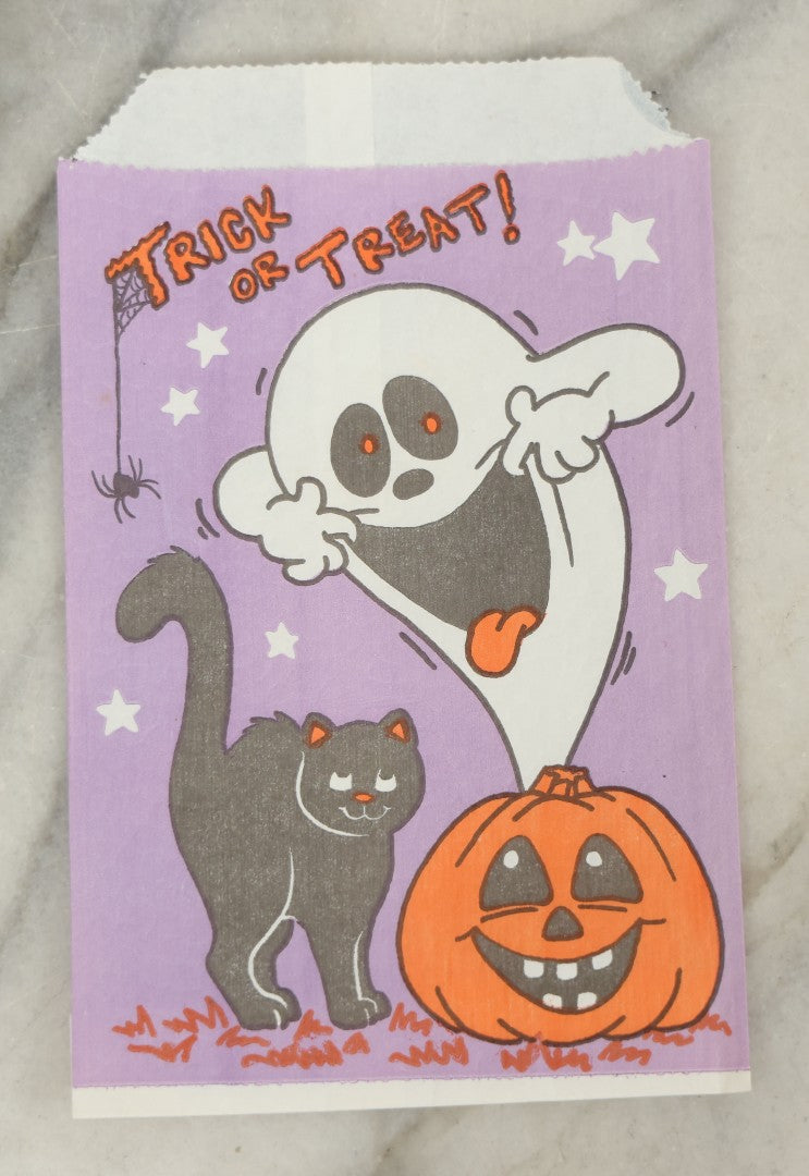 Lot 039 - Grouping Of Five N.O.S. New Old Stock Vintage Halloween Trick-Or-Treat Bags With Haunted House, Ghost With Jack O'Lantern, And Black Cat Designs