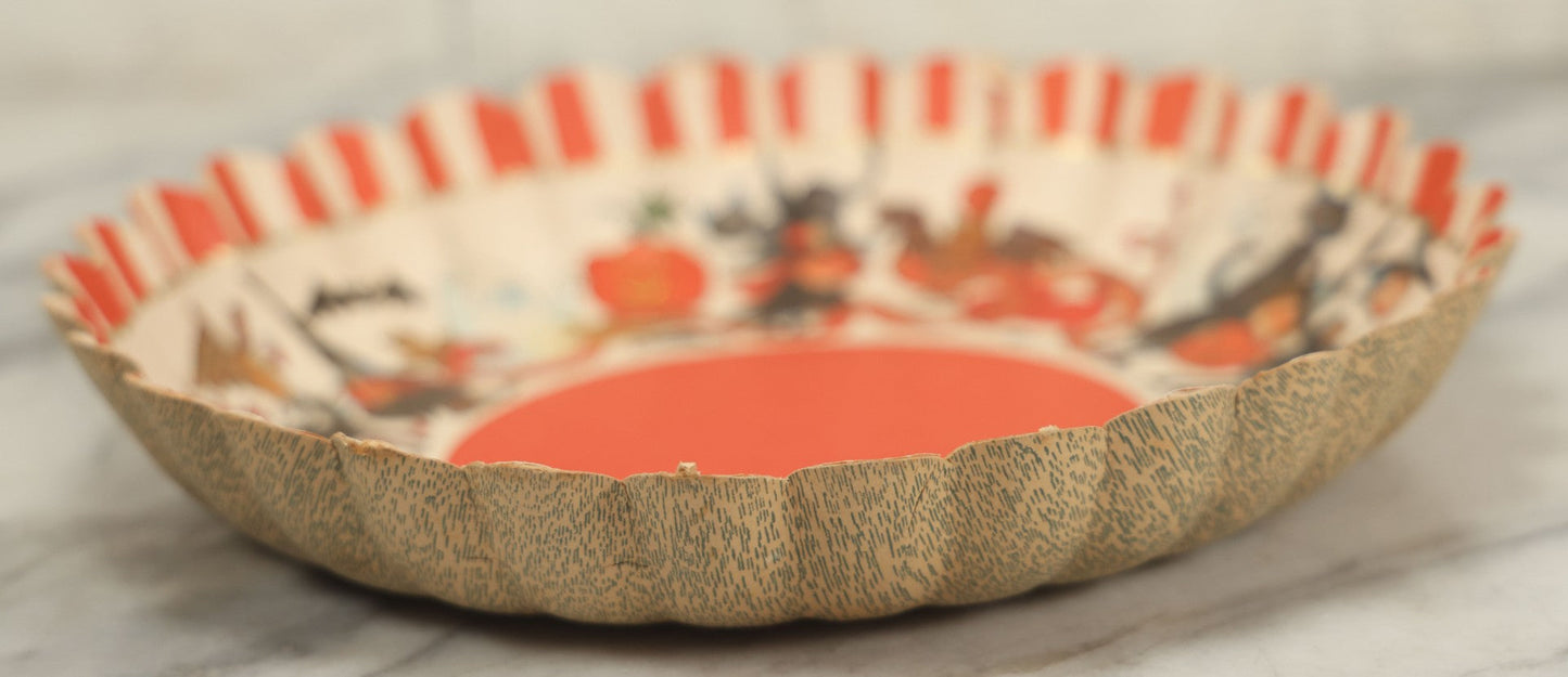 Lot 040 - Vintage Hallmark Paper Candy Bowl With Cartoon Witches, Devils, Snakes, Owls, And Black Cats, Printed In Western Germany, Item No. H.D.P. 6-5, 11" Diameter