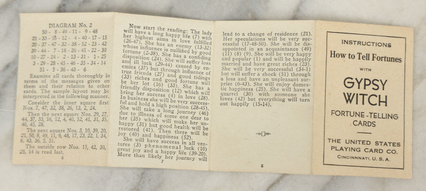 Lot 044 - Vintage Gypsy Witch Fortune-Telling Playing Cards By United States Playing Card Co., Cincinnati Ohio, Complete Deck With Instructions And Box