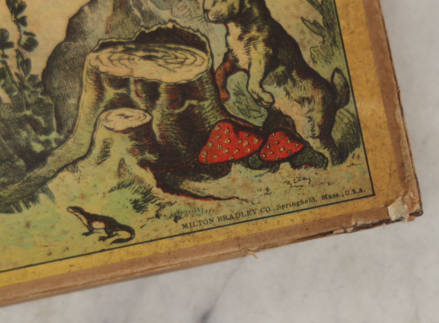 Lot 045 - Antique Little Red Riding Hood Puzzle Box With Three Lithographed Puzzles, Milton Bradley Co., Springfield Massachusetts, Circa 1895, Complete