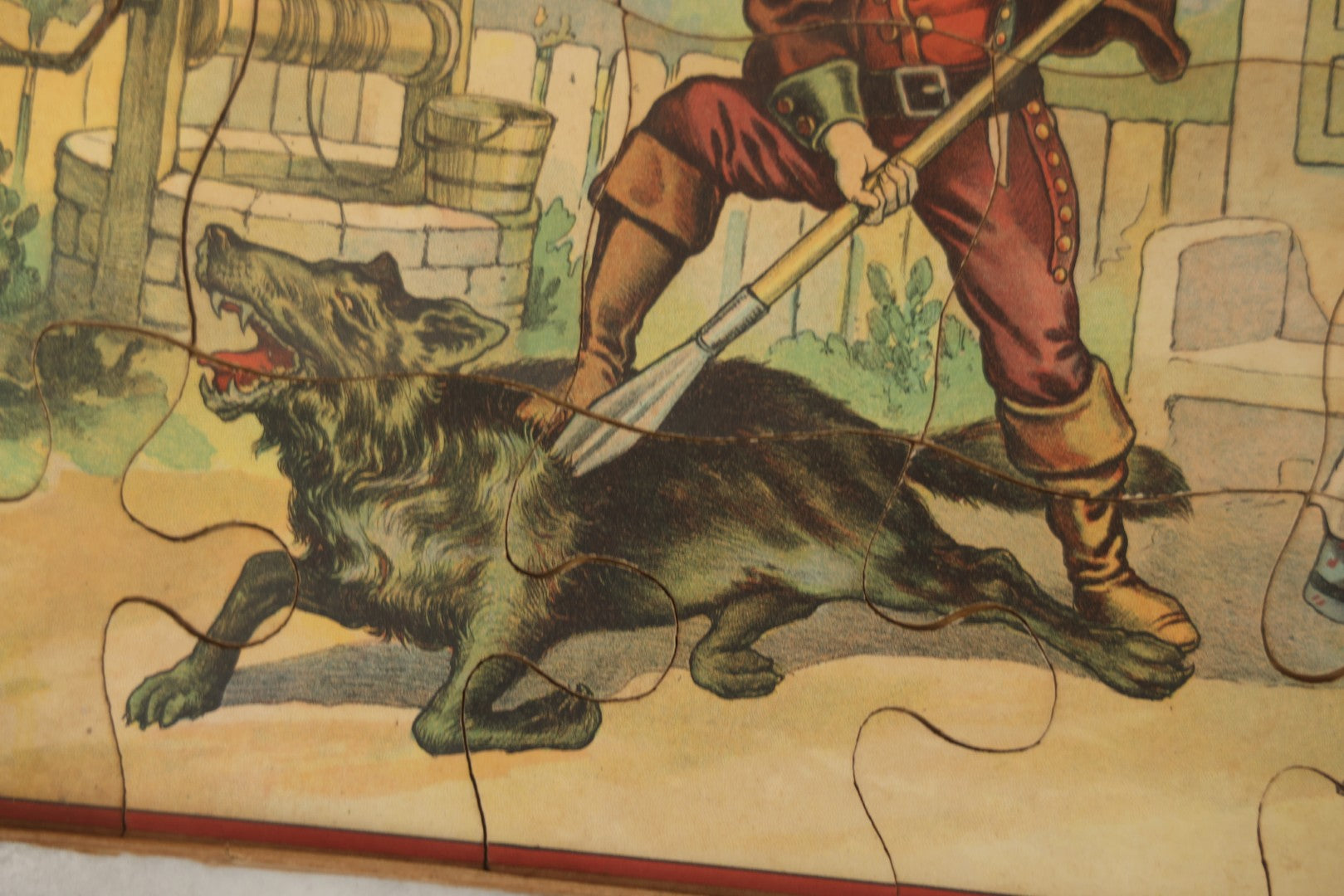 Lot 045 - Antique Little Red Riding Hood Puzzle Box With Three Lithographed Puzzles, Milton Bradley Co., Springfield Massachusetts, Circa 1895, Complete