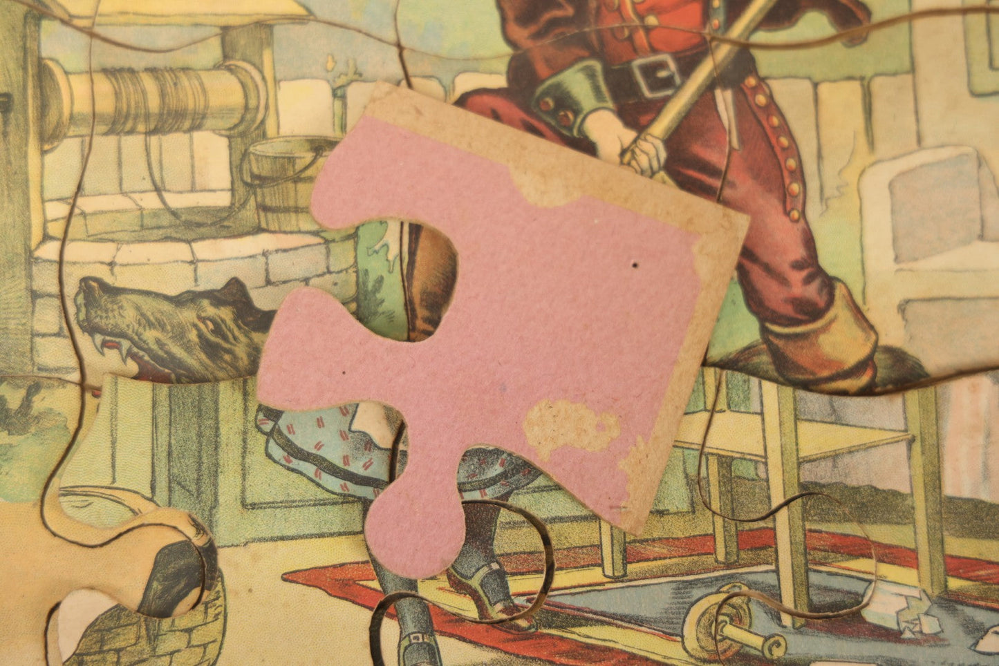 Lot 045 - Antique Little Red Riding Hood Puzzle Box With Three Lithographed Puzzles, Milton Bradley Co., Springfield Massachusetts, Circa 1895, Complete