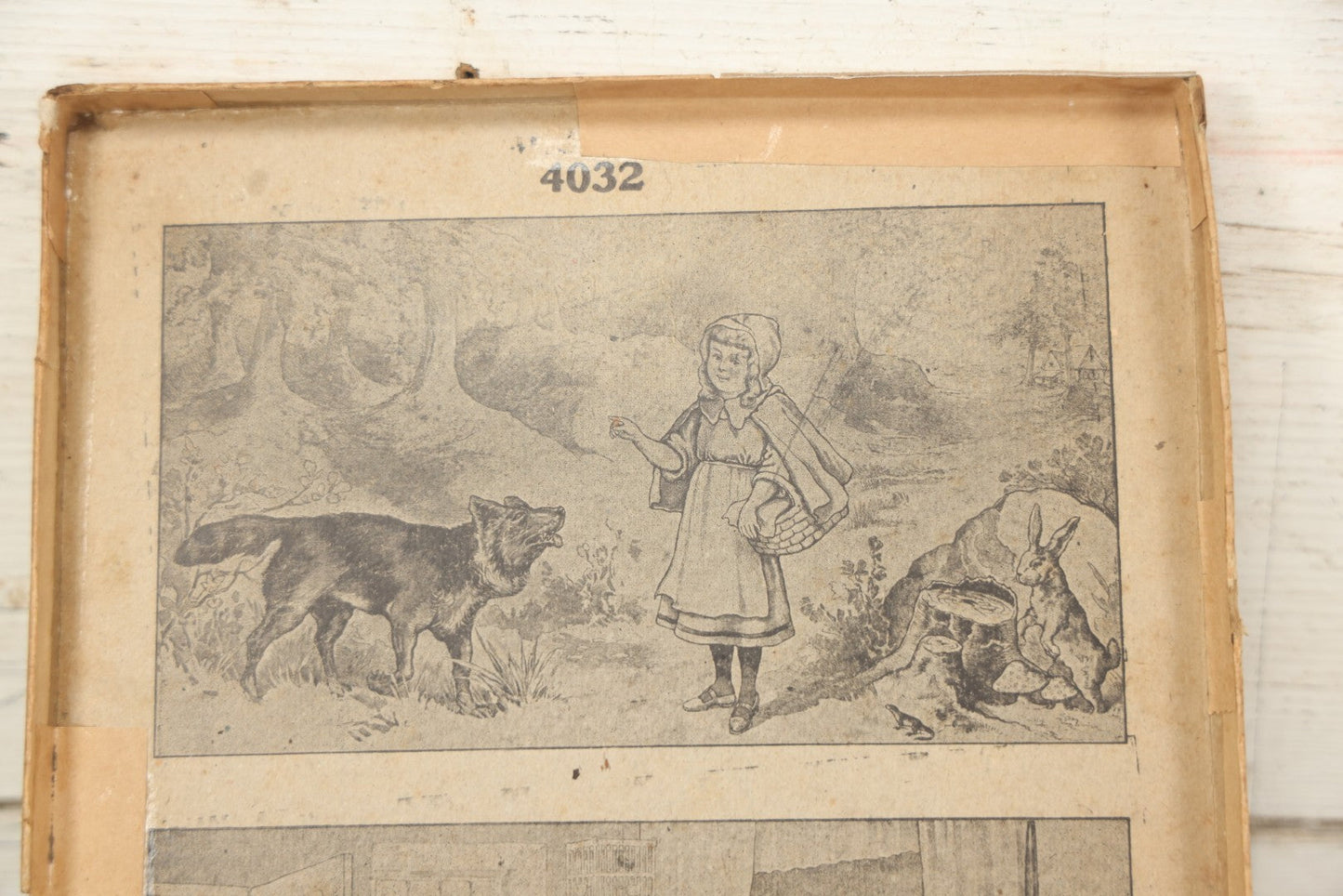 Lot 045 - Antique Little Red Riding Hood Puzzle Box With Three Lithographed Puzzles, Milton Bradley Co., Springfield Massachusetts, Circa 1895, Complete