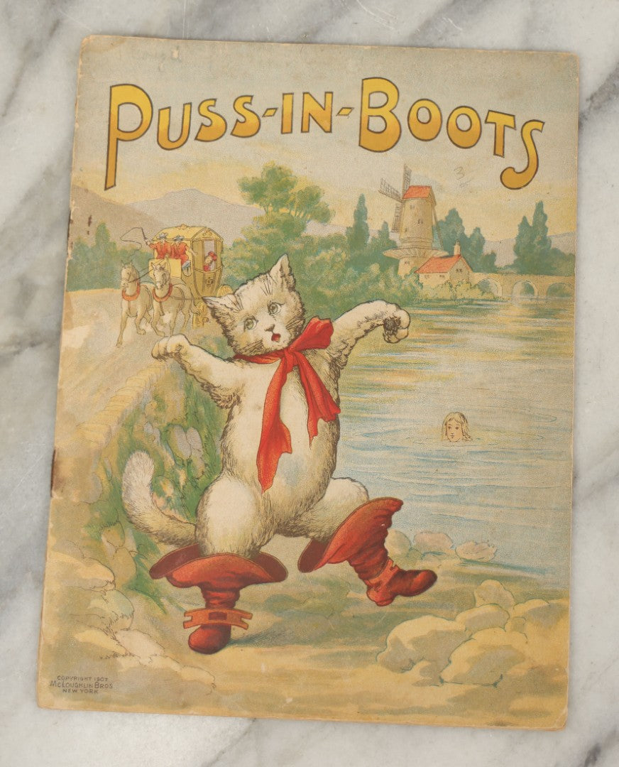 Lot 048 - Antique Children's Book "Puss-In-Boots," Published By McLoughlin Bros., New York, Copyright 1907, Fairyland Series