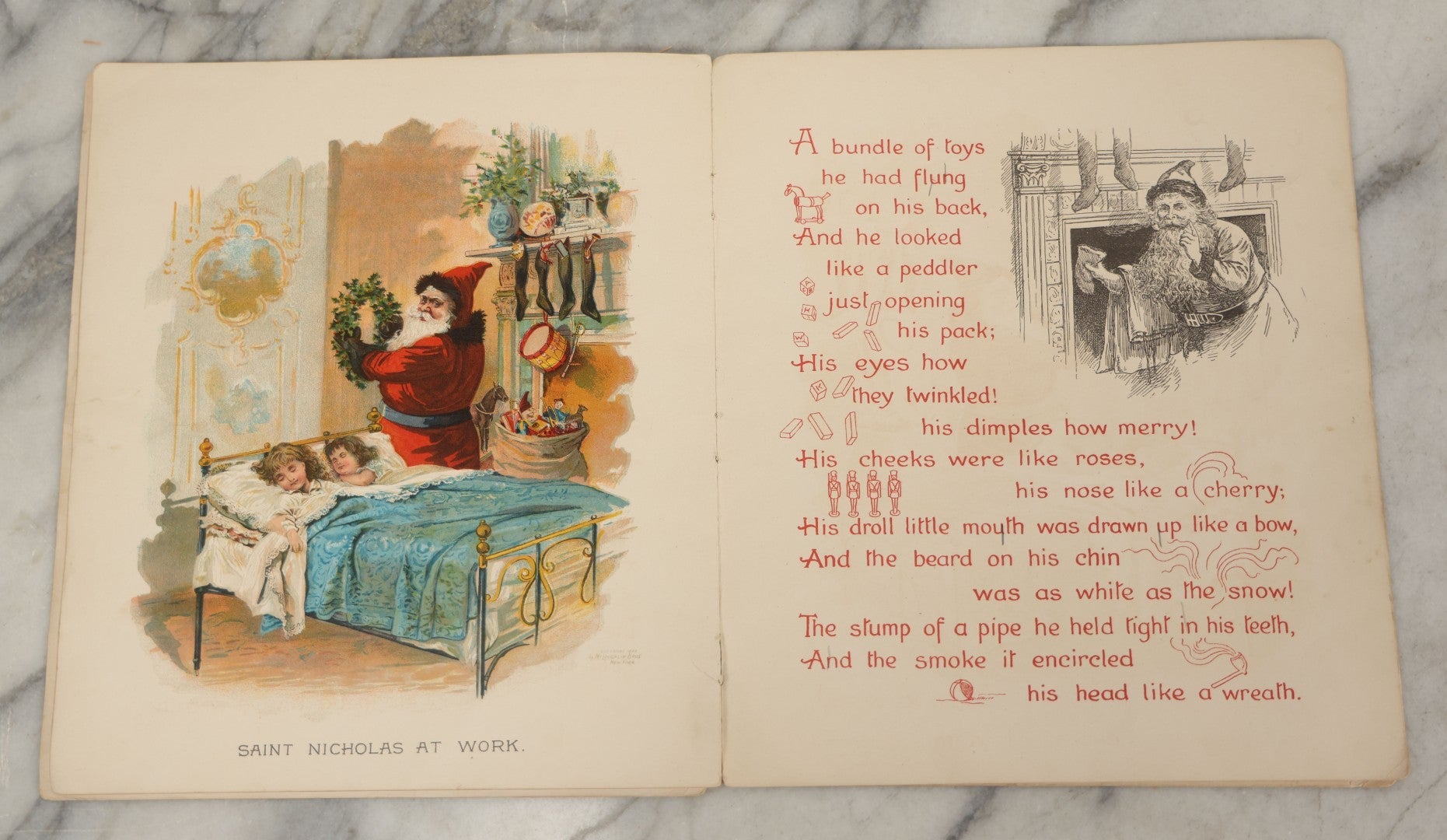 Lot 050 - Antique Children's Book "The Night Before Christmas Or A Visit Of St. Nicholas," With Chromolithograph Illustrations, Published By McLoughlin Bros., New York, 1896