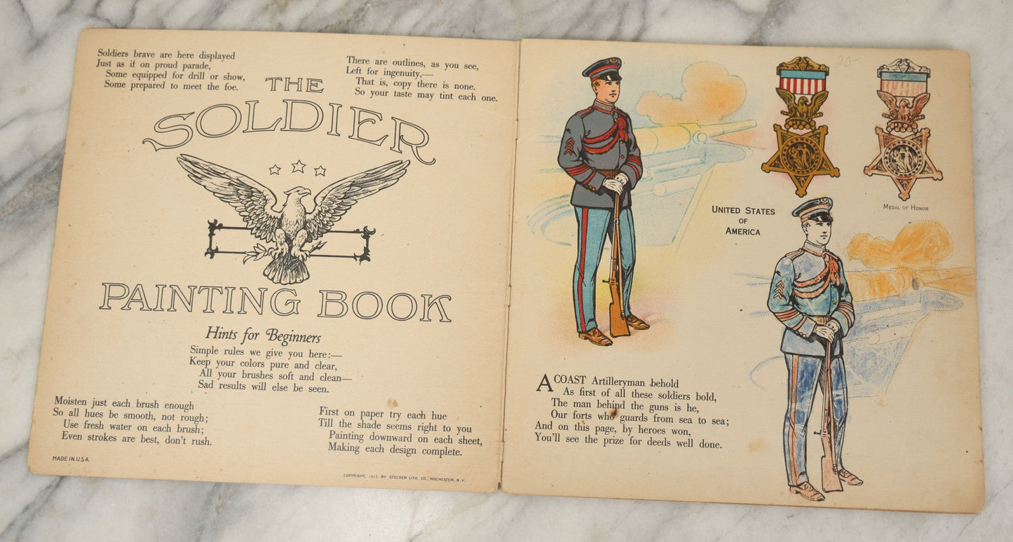 Lot 051 - Antique World War I Era Children's Book "The Soldier Painting Book," Copyright 1917 By Stecher Lith. Co., Rochester, New York