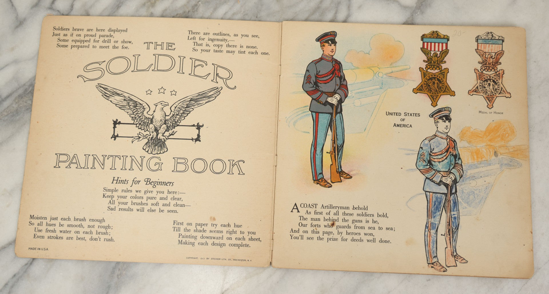 Lot 051 - Antique World War I Era Children's Book "The Soldier Painting Book," Copyright 1917 By Stecher Lith. Co., Rochester, New York