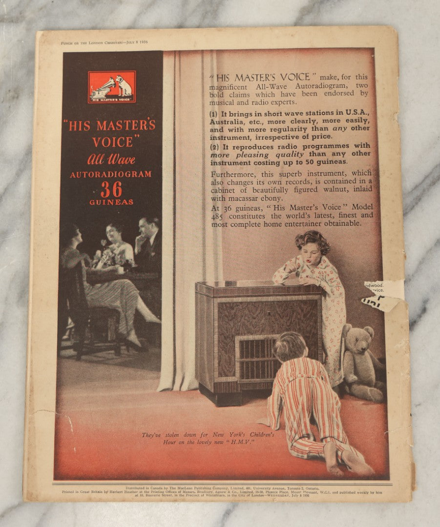 Lot 052 - Vintage Punch Magazine No. 4964, Volume CXCI, July 8, 1936