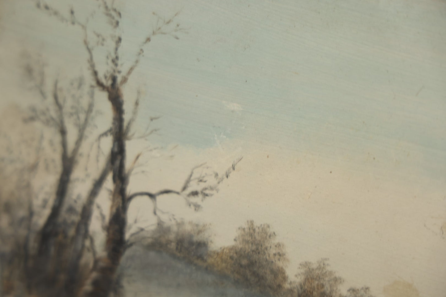 Lot 054 - Antique Oil On Board Landscape Painting Depicting Winter Scene With Trees And River Scene In Gilt Frame, 22-1/8" x 11-5/8"