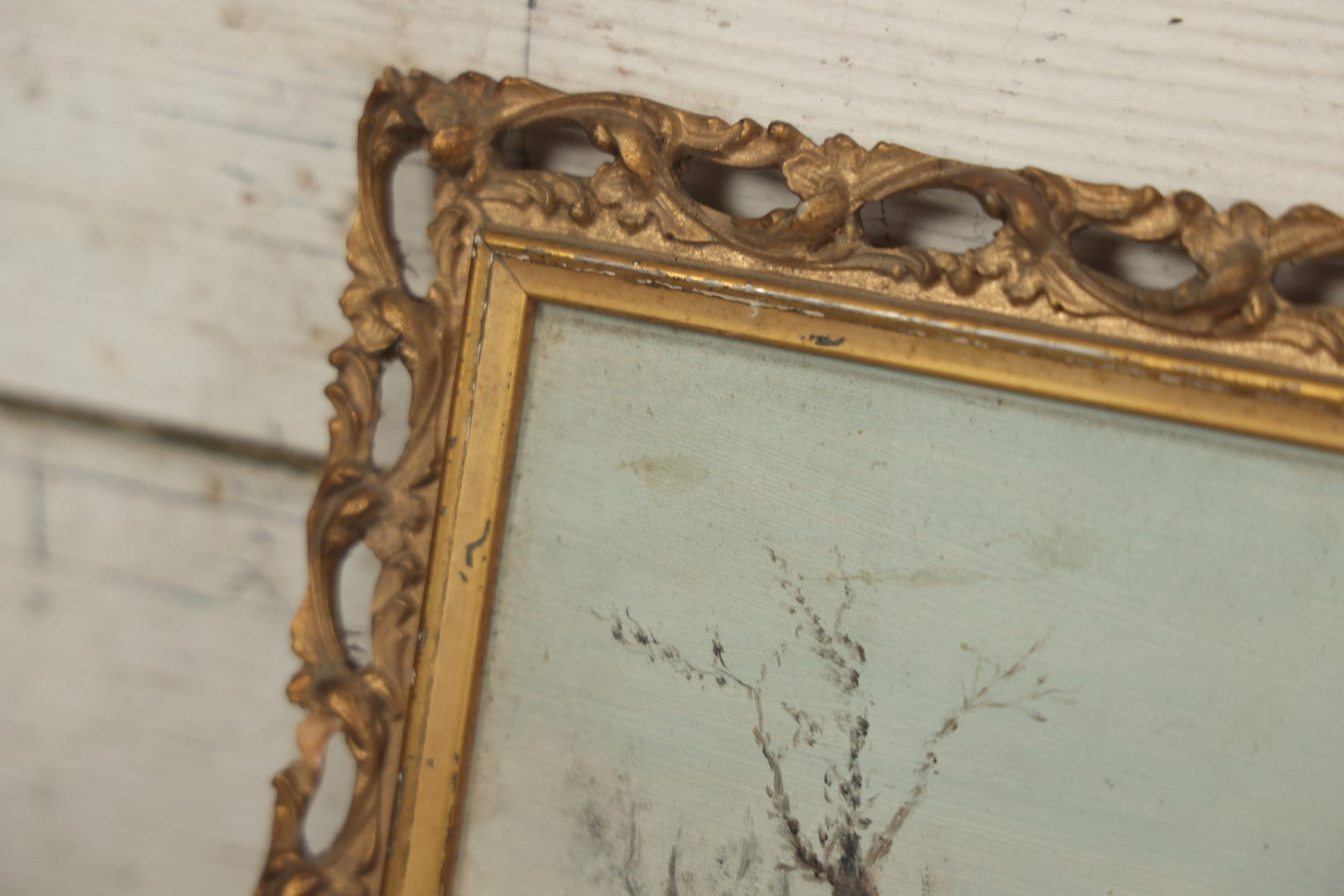 Lot 054 - Antique Oil On Board Landscape Painting Depicting Winter Scene With Trees And River Scene In Gilt Frame, 22-1/8" x 11-5/8"