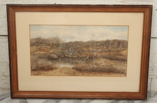 Lot 055 - Vintage Watercolor Landscape Painting, Fall Scene With Pond, Signed Peck, Framed Behind Glass, 19-5/8" x 13-3/8"