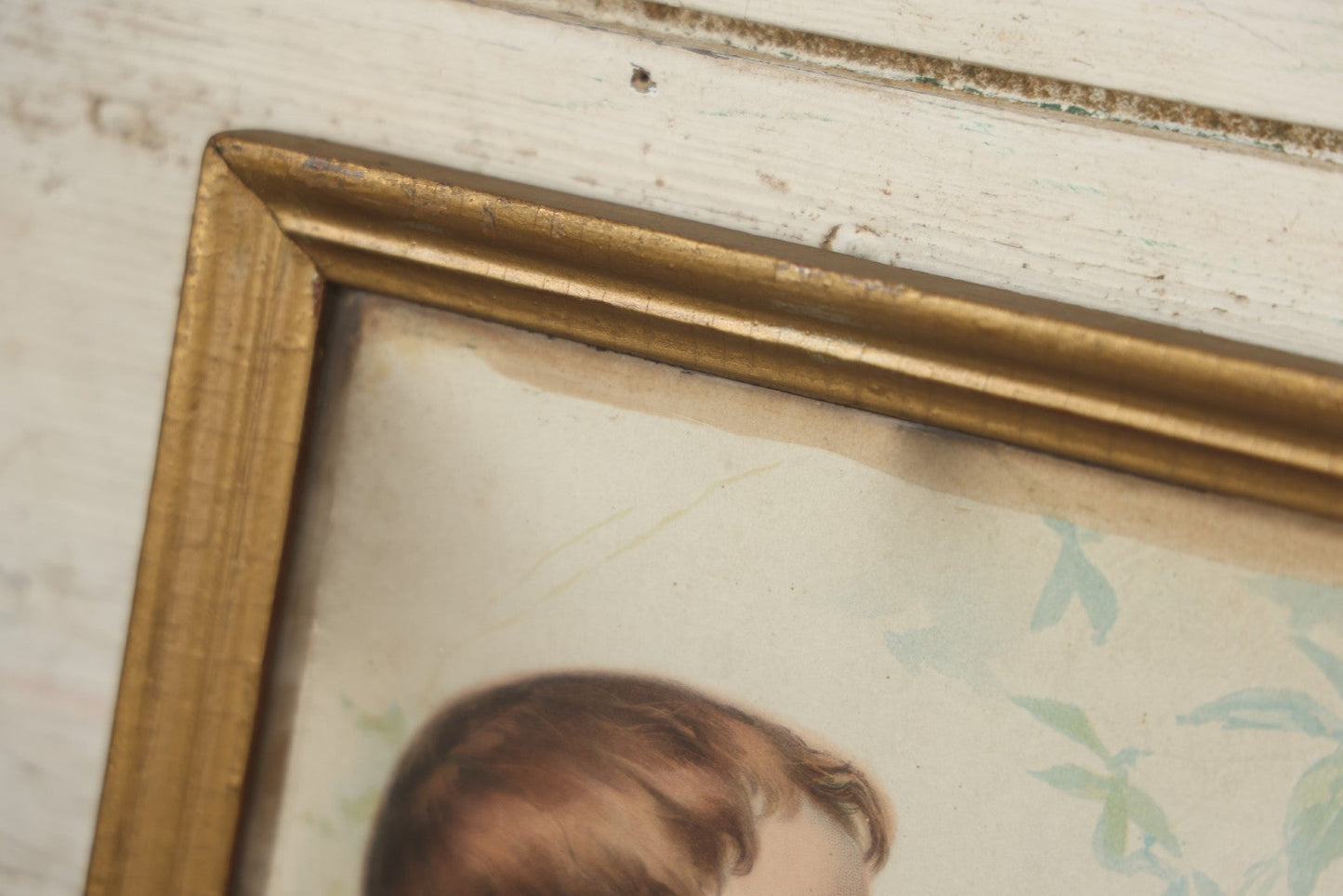 Lot 057 - Antique Chromolithograph "Now Pull Fair" Depicting Young Boy And Girl Smiling And Flirting While Pulling A Wishbone, Framed, 16" x 19-1/4"