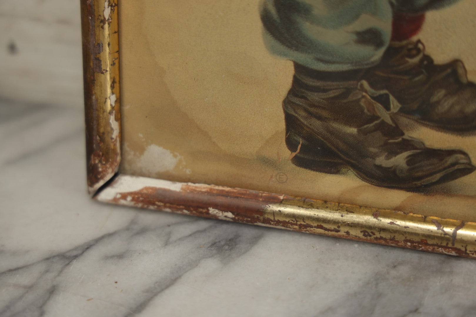 Lot 058 - Antique Chromolithograph Of Young Boy And Girl, Girl Holding Basket Of Cherries And Boy Sucking Thumb, Framed, 14-5/8" x 18-5/8"