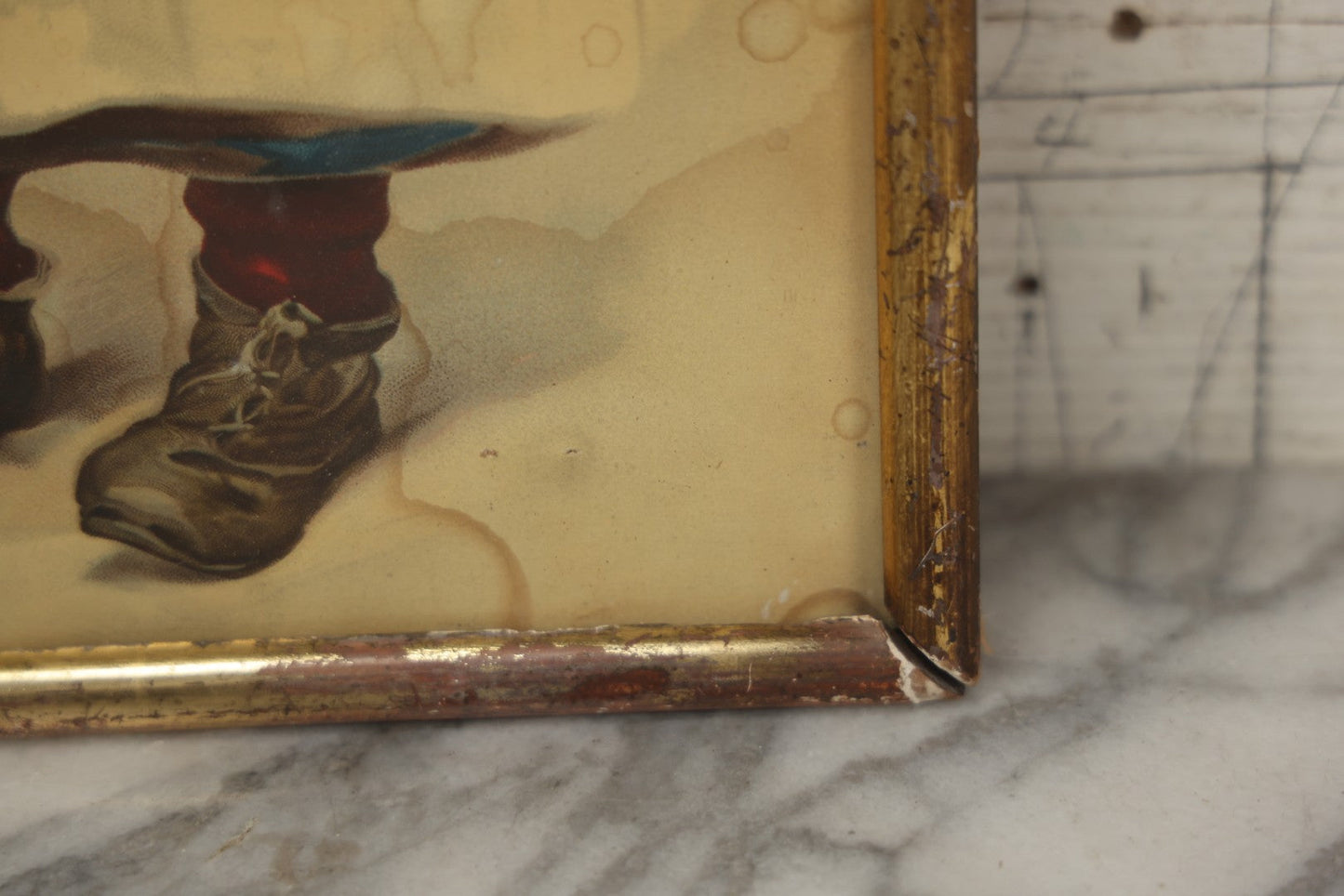 Lot 058 - Antique Chromolithograph Of Young Boy And Girl, Girl Holding Basket Of Cherries And Boy Sucking Thumb, Framed, 14-5/8" x 18-5/8"