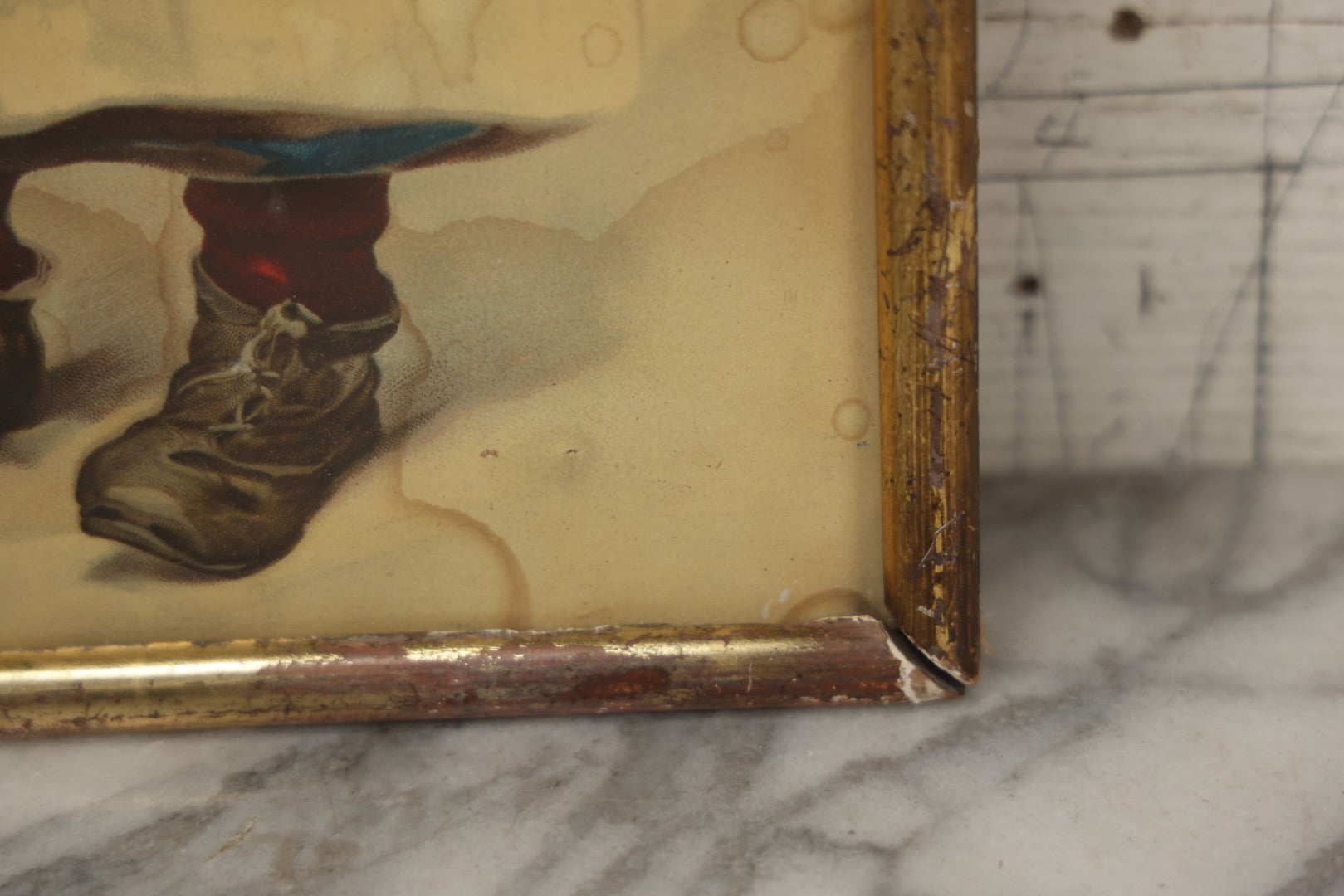 Lot 058 - Antique Chromolithograph Of Young Boy And Girl, Girl Holding Basket Of Cherries And Boy Sucking Thumb, Framed, 14-5/8" x 18-5/8"