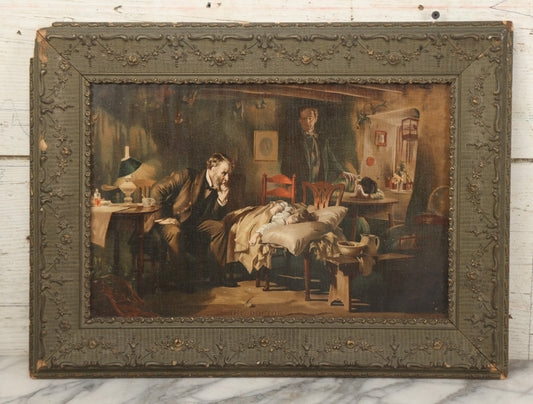 Lot 059 - Antique Print After "The Doctor" By Luke Fildes In Original Gesso Frame With Provenance On Verso, 19-3/8" x 14-3/8"