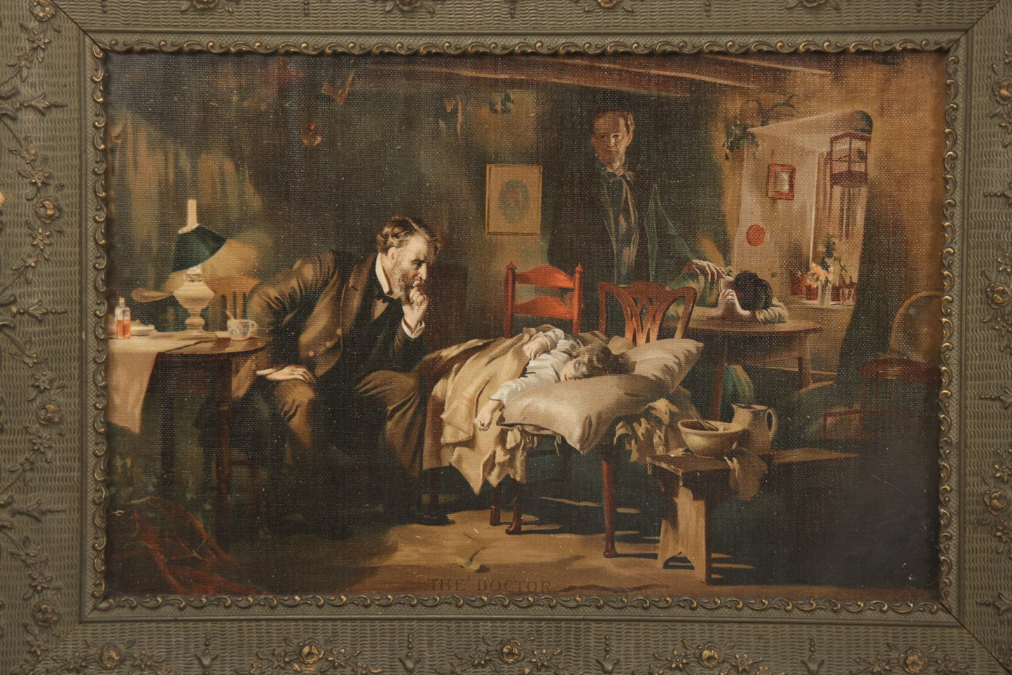 Lot 059 - Antique Print After "The Doctor" By Luke Fildes In Original Gesso Frame With Provenance On Verso, 19-3/8" x 14-3/8"